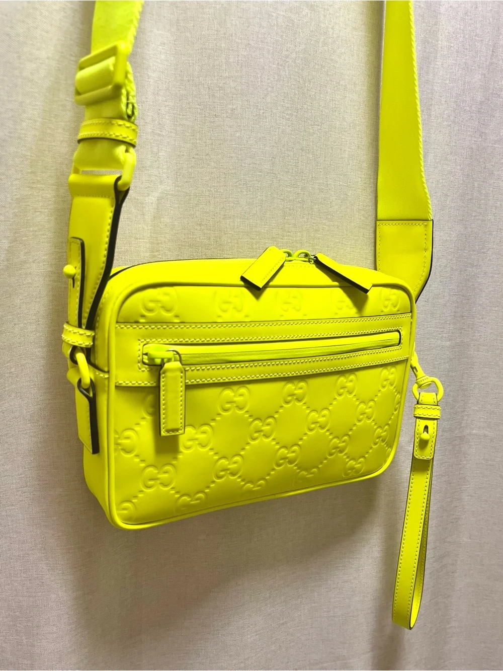Gucci $2600 GG Monogram Embossed Waterproof Leather Crossbody Camera Bag